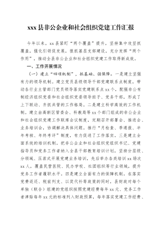 全县非公企业和社会组织党建工作汇报