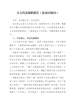 人大代表履职报告（县市区级局）