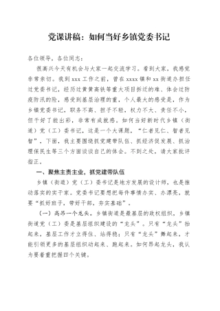 如何当好乡镇党委书记