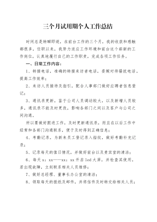 三个月试用期个人工作总结
