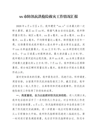 市防汛抗洪抢险救灾工作情况汇报