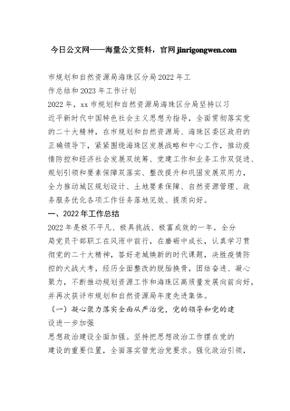 市规划和自然资源局海珠区分局2022年工作总结和2023年工作计划