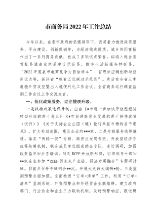市商务局2022年工作总结