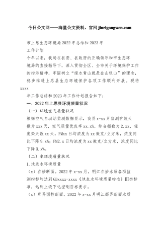 市上思生态环境局2022年总结和2023年工作计划