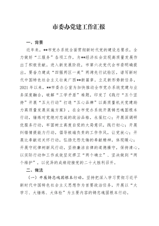 市委办党建工作汇报