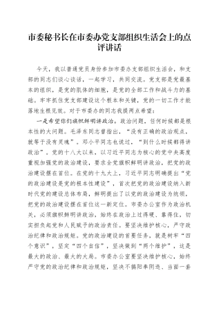 市委秘书长在市委办党支部组织生活会上的点评讲话