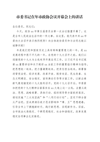 市委书记在年市政协会议开幕会上的讲话