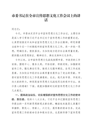 市委书记在全市宣传思想文化工作会议上的讲话(1)