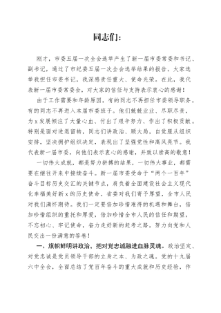 市委书记在市委全会会第一次全体会议上的讲话