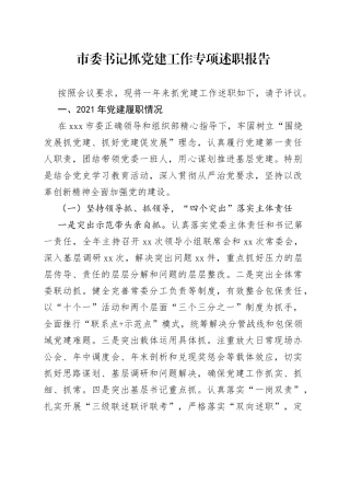 市委书记抓党建工作专项述职报告