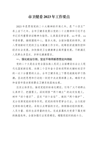 市卫健委2023年工作要点