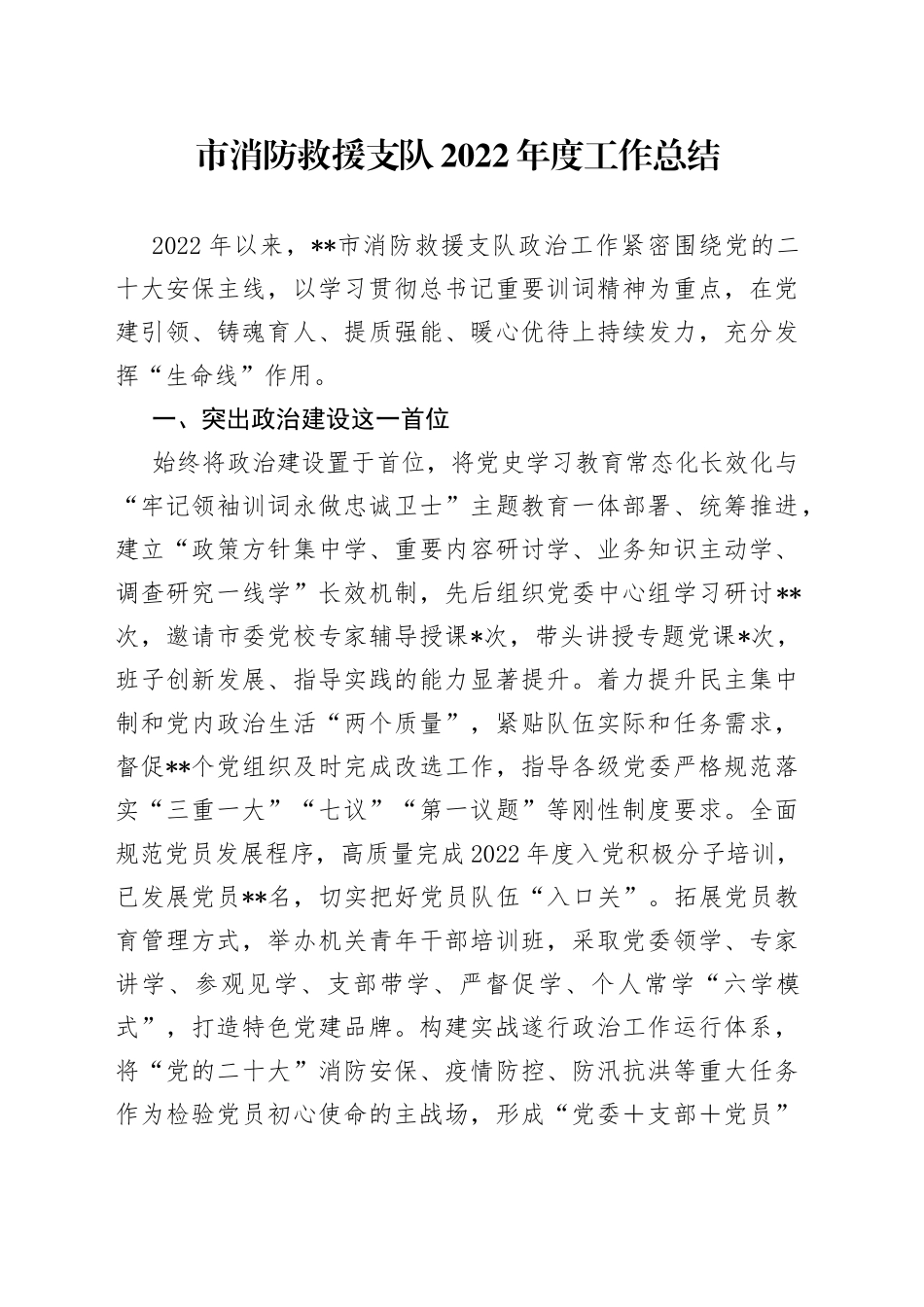 市消防救援支队2022年度工作总结_第1页