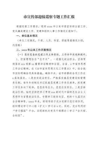 市宣传部迎接巡察专题工作汇报（1）