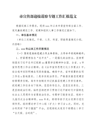 市宣传部迎接巡察专题工作汇报