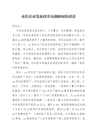 市长在市发展改革局调研时的讲话