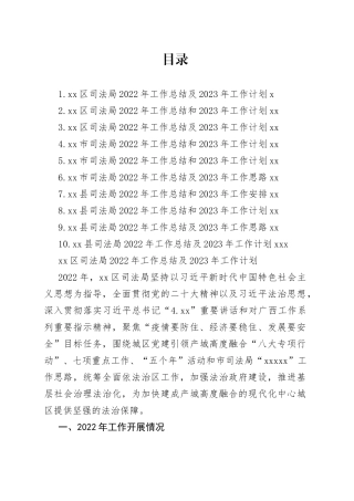 司法局2022年工作总结及2023年工作计划合集（10篇）