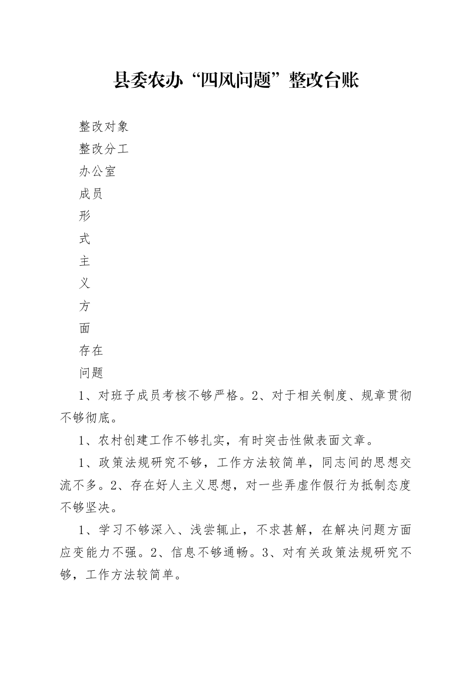 四风问题”整改台账_第1页