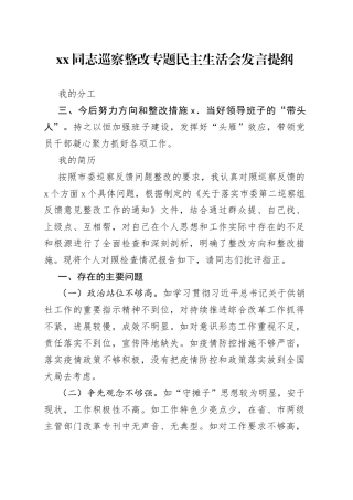 同志巡察整改专题民主生活会发言提纲