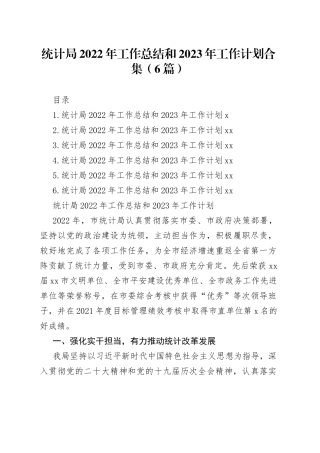 统计局2022年工作总结和2023年工作计划合集（6篇）