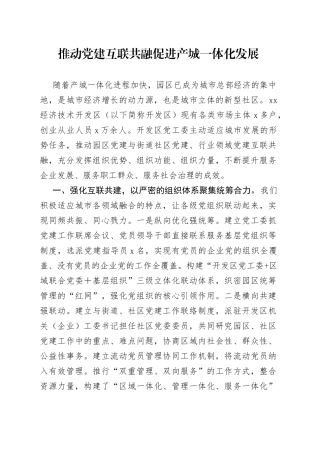 推动党建互联共融促进产城一体化发展