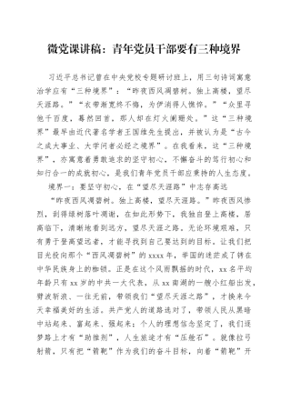 微党课：青年党员干部要有三种境界