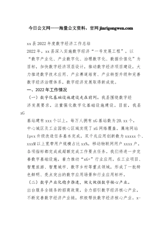 县2022年度数字经济工作总结（20230129）