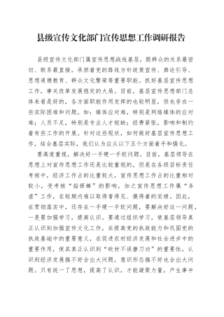县级宣传文化部门宣传思想工作调研报告
