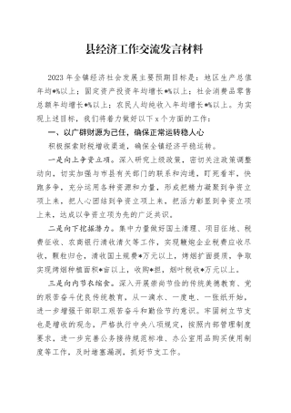 县经济工作交流发言材料