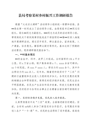 县局考察某村乡村振兴工作调研报告