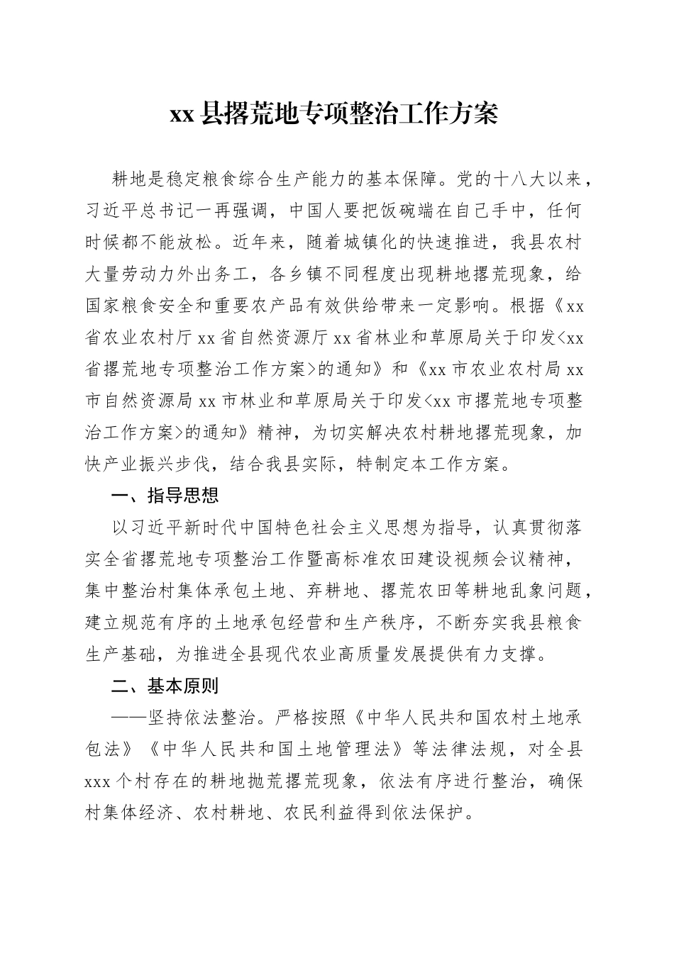 县撂荒地专项整治工作方案_第1页