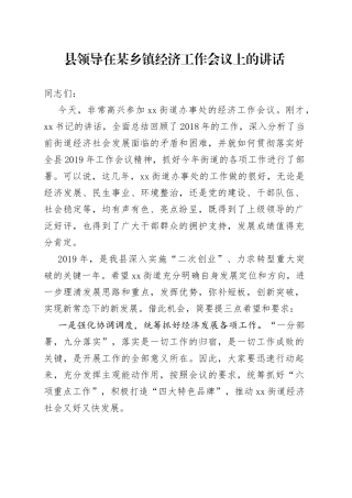 县领导在某乡镇经济工作会议上的讲话