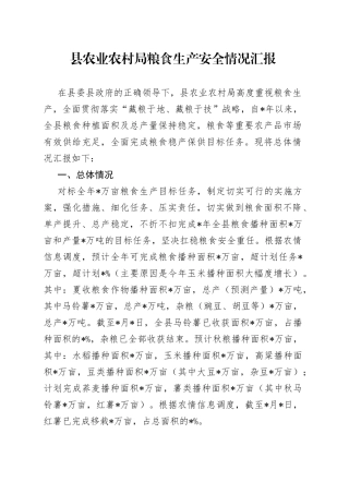 县农业农村局粮食生产安全情况汇报