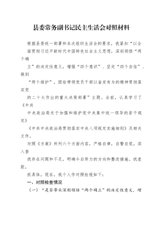 县委常务副书记民主生活会对照材料