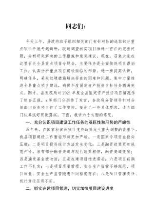 县委副书记在全县重点项目推进专题会议上的讲话