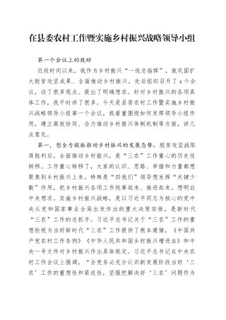 县委农村工作暨实施乡村振兴战略领导小组第一个会议上的讲话