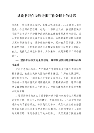 县委书记在民族进步工作会议上的讲话(1)