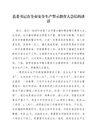 县委书记在全市安全生产警示教育大会后的讲话