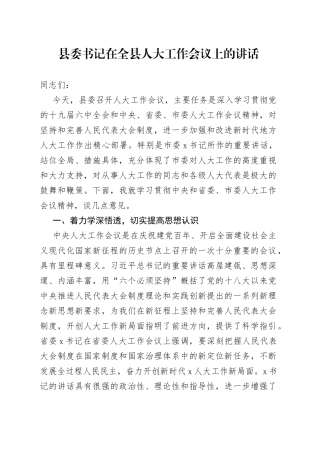 县委书记在全县人大工作会议上的讲话(1)