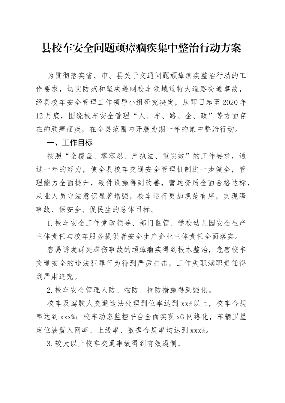 县校车安全问题顽瘴痼疾集中整治行动方案_第1页