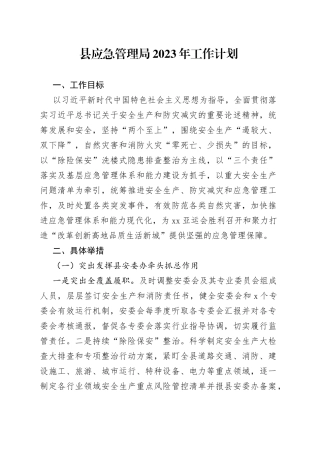 县应急管理局2023年工作计划