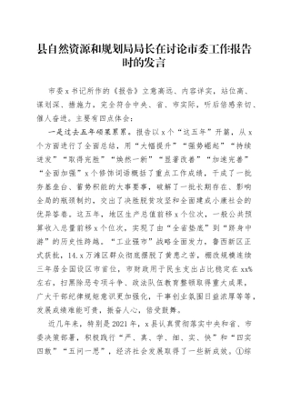 县自然资源和规划局局长在讨论市委工作报告时的发言（1）