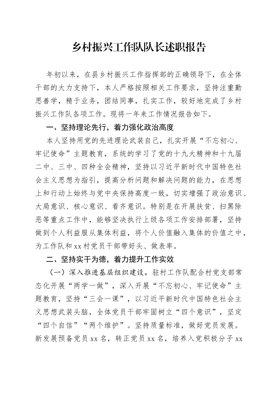 乡村振兴工作队队长述职报告_第1页