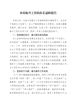 乡村振兴工作队队长述职报告