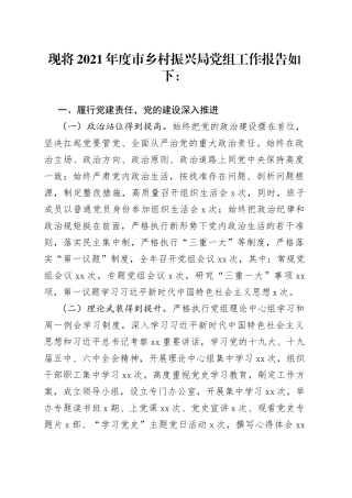 乡村振兴局党组工作报告