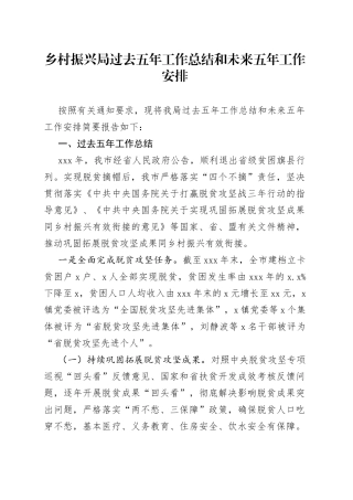乡村振兴局过去五年工作总结和未来五年工作安排