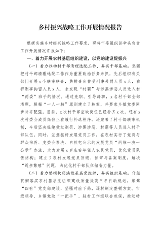 乡村振兴战略工作开展情况报告