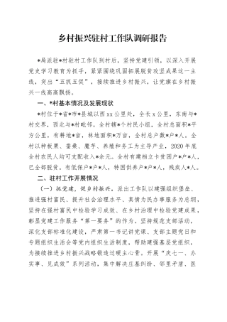 乡村振兴驻村工作队调研报告