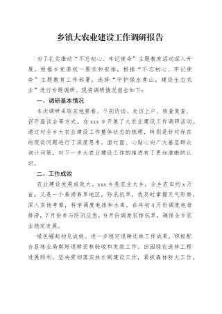 乡镇大农业建设工作调研报告