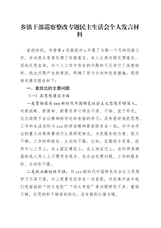 乡镇干部巡察整改专题民主生活会个人发言材料