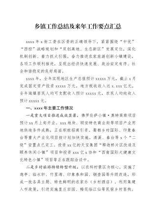 乡镇工作总结及来年工作要点